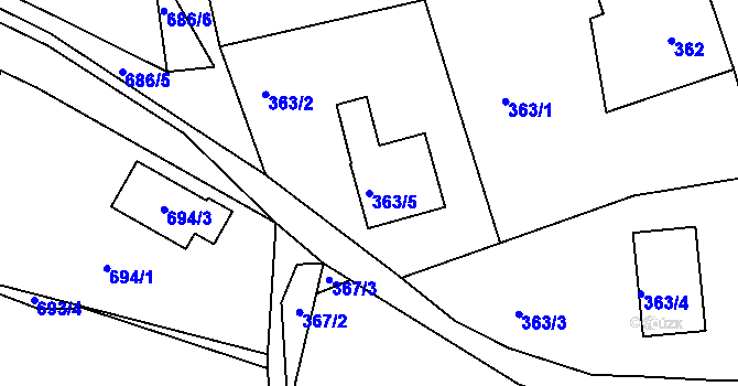 Parcela st. 363/5 v KÚ Kaňk, Katastrální mapa
