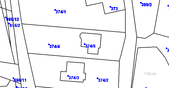 Parcela st. 374/5 v KÚ Kaňk, Katastrální mapa
