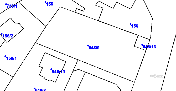 Parcela st. 648/9 v KÚ Kaňk, Katastrální mapa