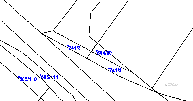 Parcela st. 664/10 v KÚ Kaňk, Katastrální mapa