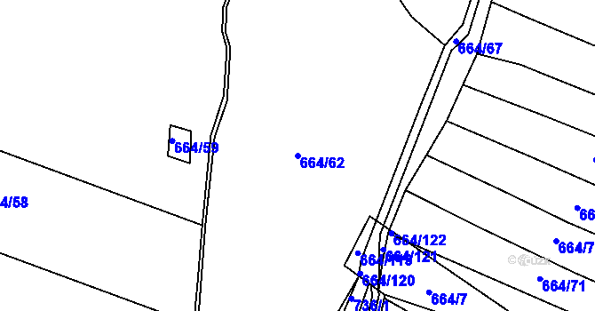 Parcela st. 664/62 v KÚ Kaňk, Katastrální mapa