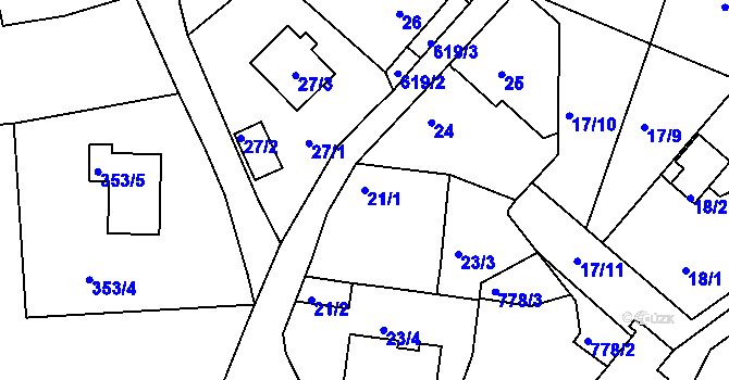 Parcela st. 21/1 v KÚ Kaňk, Katastrální mapa