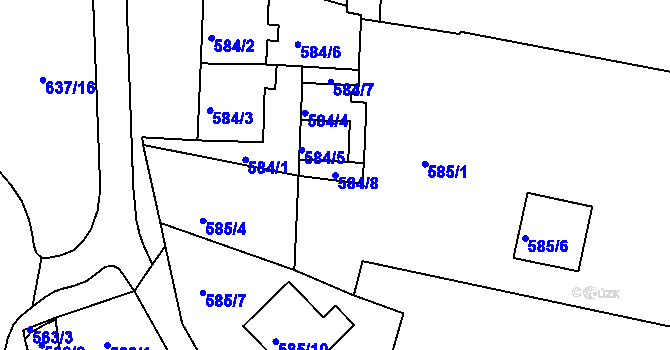 Parcela st. 584/8 v KÚ Kaňk, Katastrální mapa