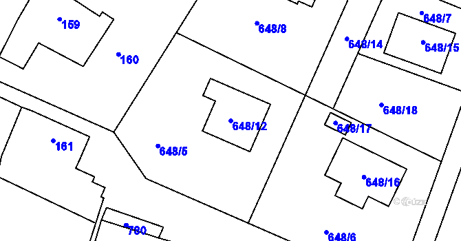 Parcela st. 648/12 v KÚ Kaňk, Katastrální mapa