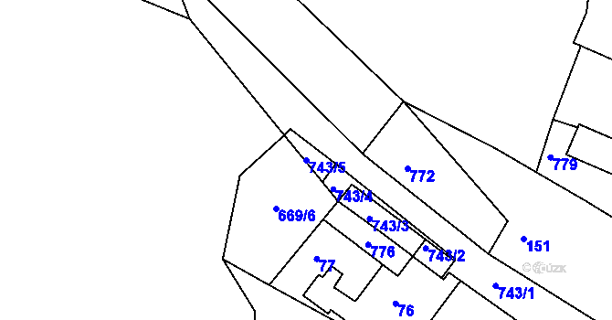 Parcela st. 743/5 v KÚ Kaňk, Katastrální mapa