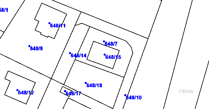 Parcela st. 648/15 v KÚ Kaňk, Katastrální mapa