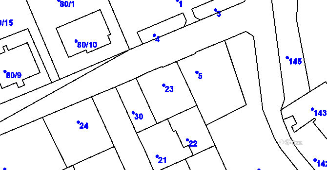 Parcela st. 23 v KÚ Malín, Katastrální mapa