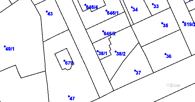 Parcela st. 38/1 v KÚ Malín, Katastrální mapa