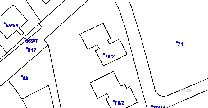 Parcela st. 70/2 v KÚ Malín, Katastrální mapa
