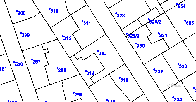 Parcela st. 313 v KÚ Malín, Katastrální mapa