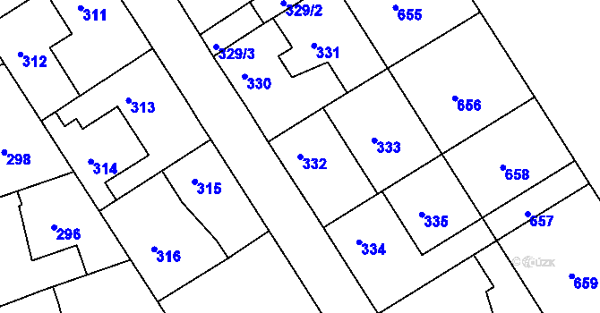 Parcela st. 332 v KÚ Malín, Katastrální mapa