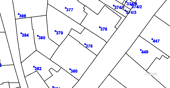 Parcela st. 378 v KÚ Malín, Katastrální mapa