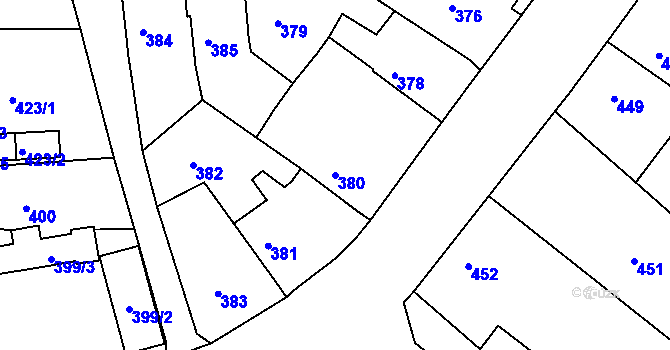Parcela st. 380 v KÚ Malín, Katastrální mapa