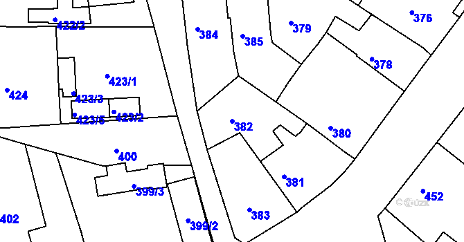 Parcela st. 382 v KÚ Malín, Katastrální mapa