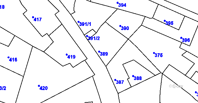 Parcela st. 389 v KÚ Malín, Katastrální mapa