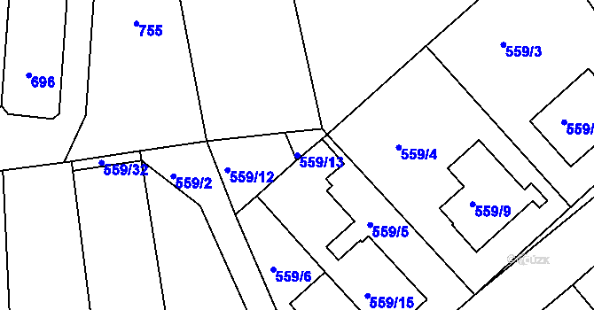 Parcela st. 559/13 v KÚ Malín, Katastrální mapa