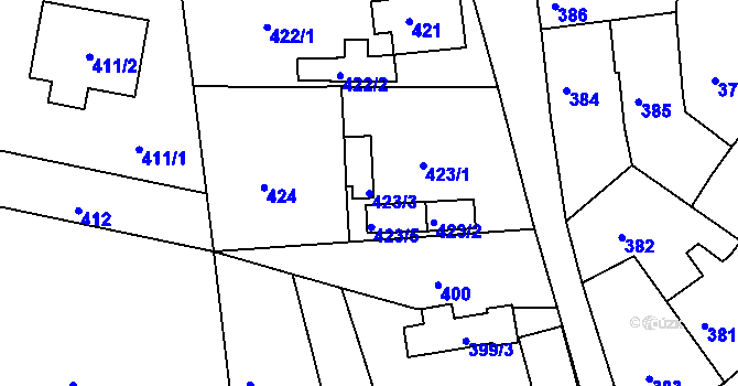 Parcela st. 423/3 v KÚ Malín, Katastrální mapa