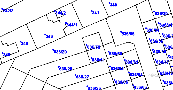 Parcela st. 636/59 v KÚ Malín, Katastrální mapa