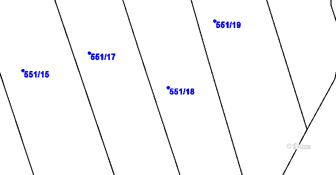 Parcela st. 551/18 v KÚ Malín, Katastrální mapa