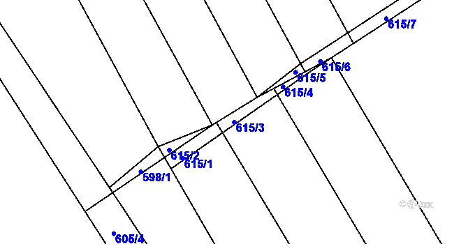 Parcela st. 615/3 v KÚ Malín, Katastrální mapa