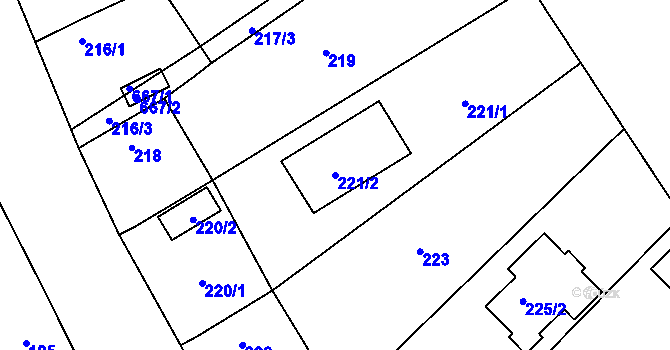Parcela st. 221/2 v KÚ Malín, Katastrální mapa