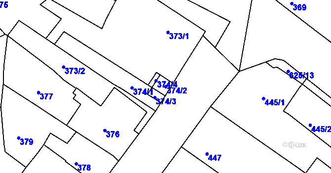 Parcela st. 374/2 v KÚ Malín, Katastrální mapa