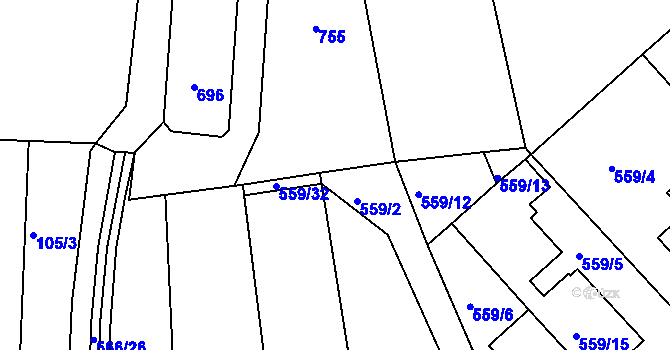 Parcela st. 559/33 v KÚ Malín, Katastrální mapa