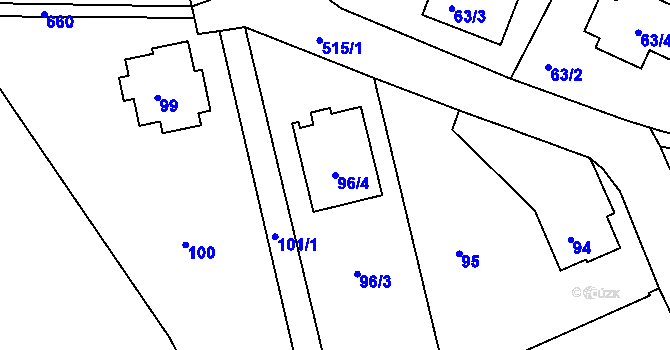Parcela st. 96/4 v KÚ Malín, Katastrální mapa