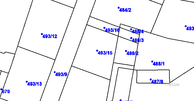 Parcela st. 493/15 v KÚ Malín, Katastrální mapa