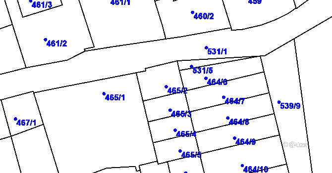Parcela st. 465/2 v KÚ Malín, Katastrální mapa