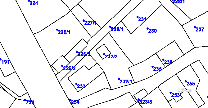 Parcela st. 232/2 v KÚ Malín, Katastrální mapa