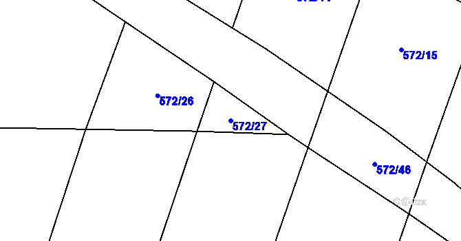 Parcela st. 572/27 v KÚ Kutrovice, Katastrální mapa
