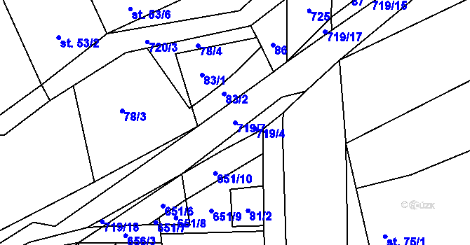 Parcela st. 719/7 v KÚ Kutrovice, Katastrální mapa