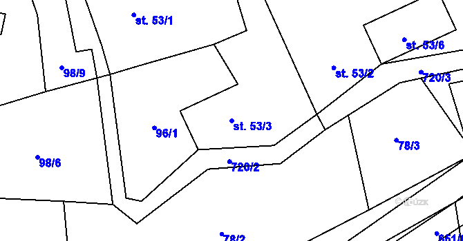 Parcela st. 53/3 v KÚ Kutrovice, Katastrální mapa