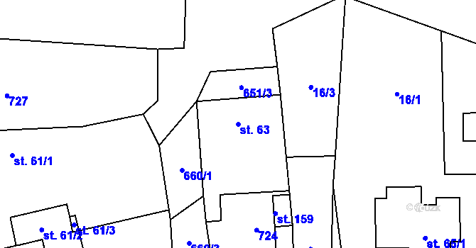 Parcela st. 63 v KÚ Kutrovice, Katastrální mapa