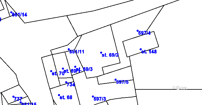 Parcela st. 69/2 v KÚ Kutrovice, Katastrální mapa