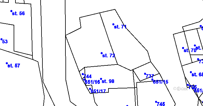 Parcela st. 72 v KÚ Kutrovice, Katastrální mapa