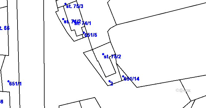 Parcela st. 75/2 v KÚ Kutrovice, Katastrální mapa