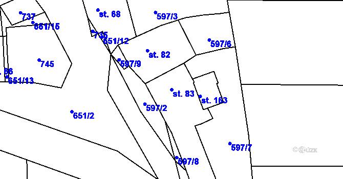Parcela st. 83 v KÚ Kutrovice, Katastrální mapa