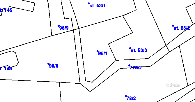 Parcela st. 96/1 v KÚ Kutrovice, Katastrální mapa