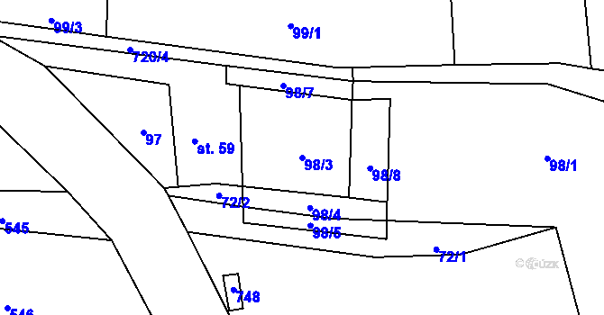 Parcela st. 98/3 v KÚ Kutrovice, Katastrální mapa