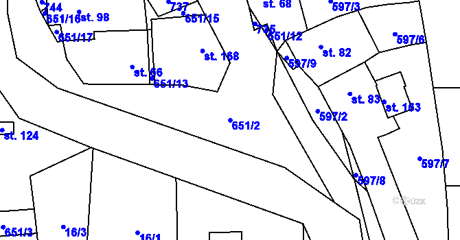 Parcela st. 651/2 v KÚ Kutrovice, Katastrální mapa