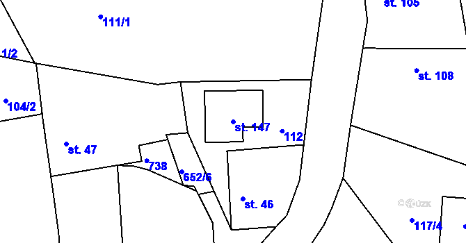 Parcela st. 147 v KÚ Kutrovice, Katastrální mapa