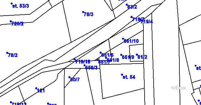 Parcela st. 651/6 v KÚ Kutrovice, Katastrální mapa