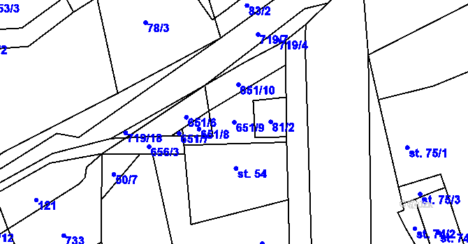 Parcela st. 651/9 v KÚ Kutrovice, Katastrální mapa