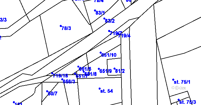 Parcela st. 651/10 v KÚ Kutrovice, Katastrální mapa