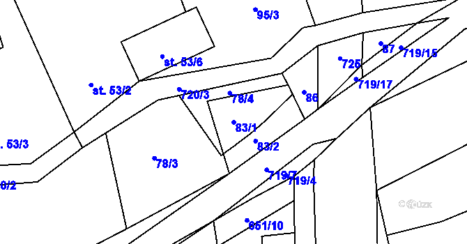 Parcela st. 83/1 v KÚ Kutrovice, Katastrální mapa