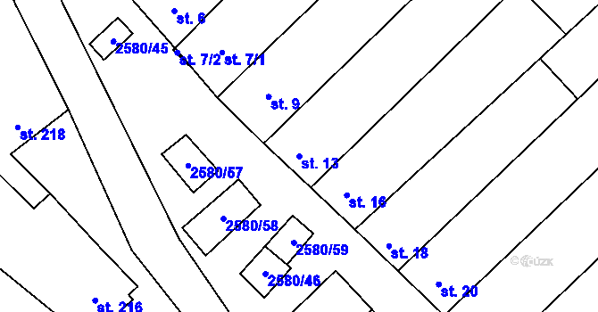 Parcela st. 13 v KÚ Kuželov, Katastrální mapa