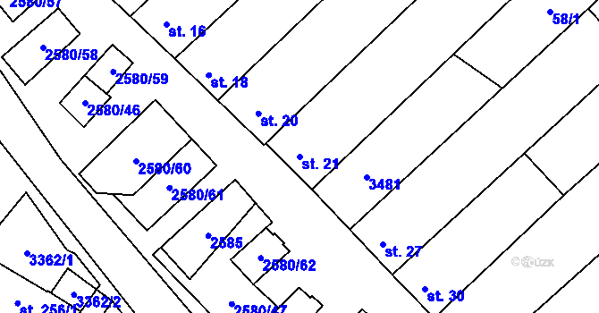 Parcela st. 21 v KÚ Kuželov, Katastrální mapa