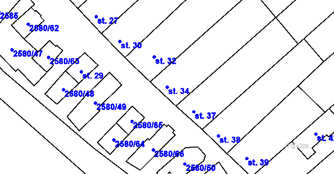 Parcela st. 34 v KÚ Kuželov, Katastrální mapa